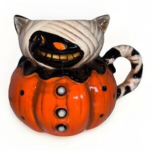 Johanna Parker Mummy Black Cat Mug Peeps Collection Halloween Retro Style